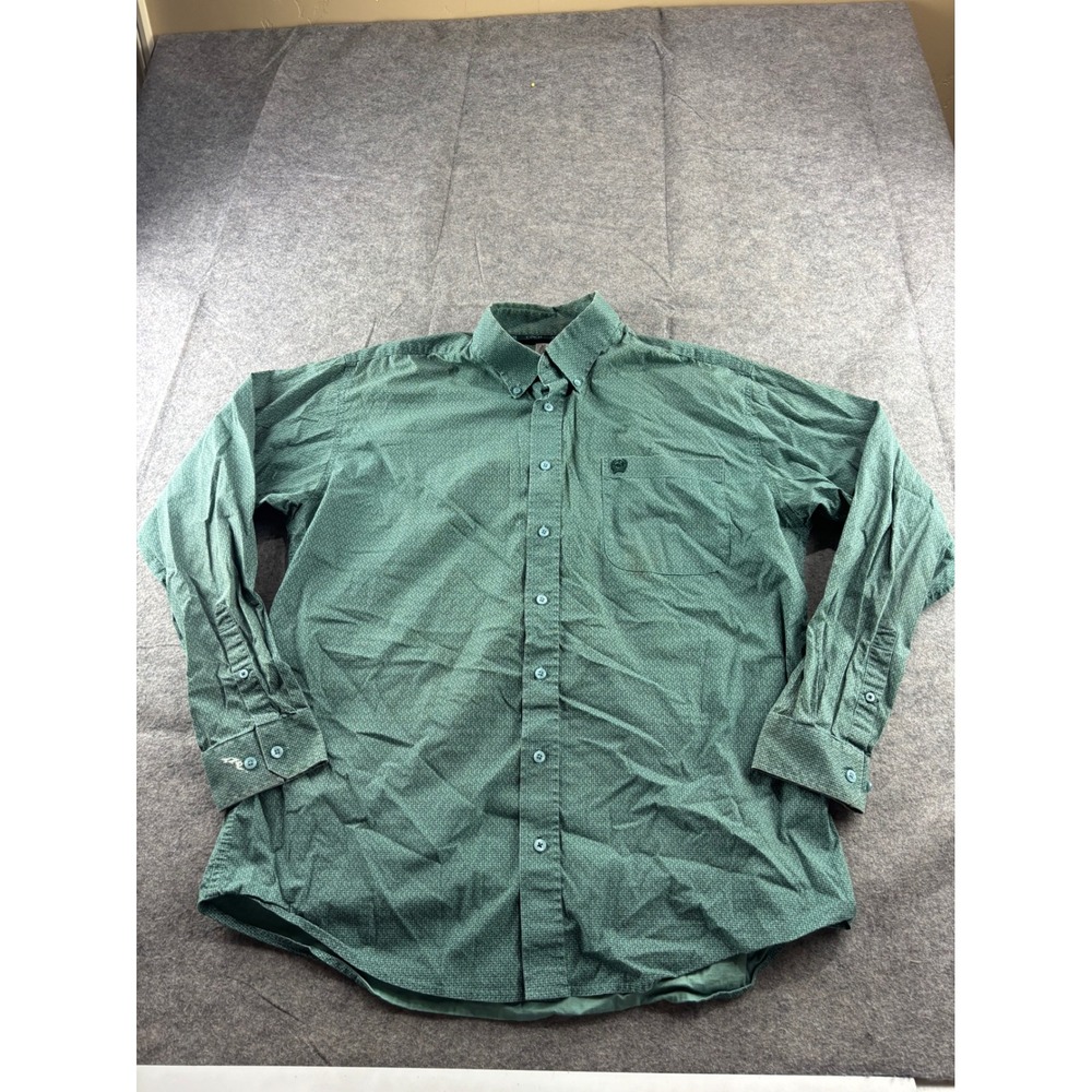 Cinch Mens M Green Geometric Print Long Sleeve Button Down Western Shirt SEE